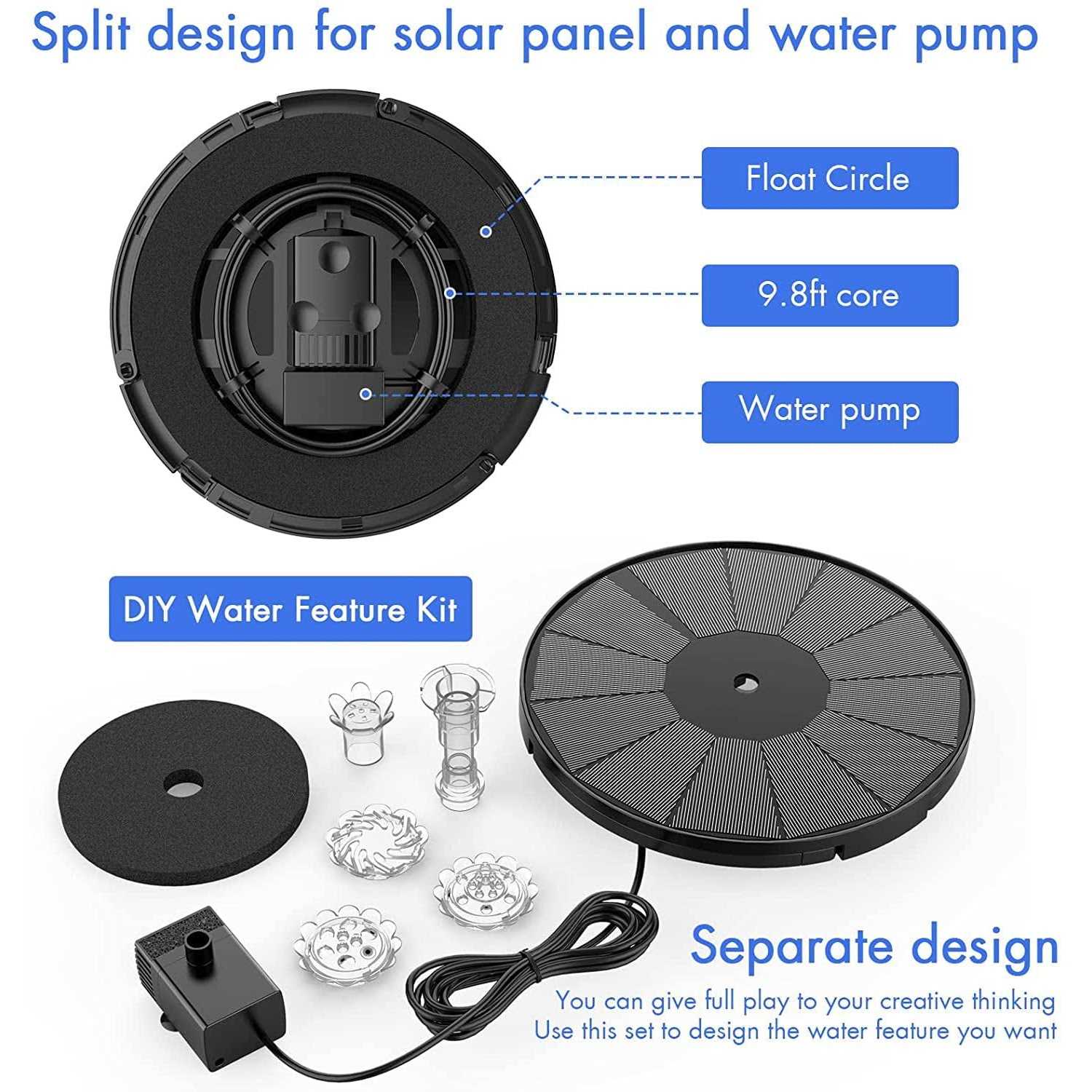 Aisitin 3.5w DIY Solar Fountain Pump for Water Feature Outdoor Solar Bird Bath Fountain Pump with Multiple Nozzles