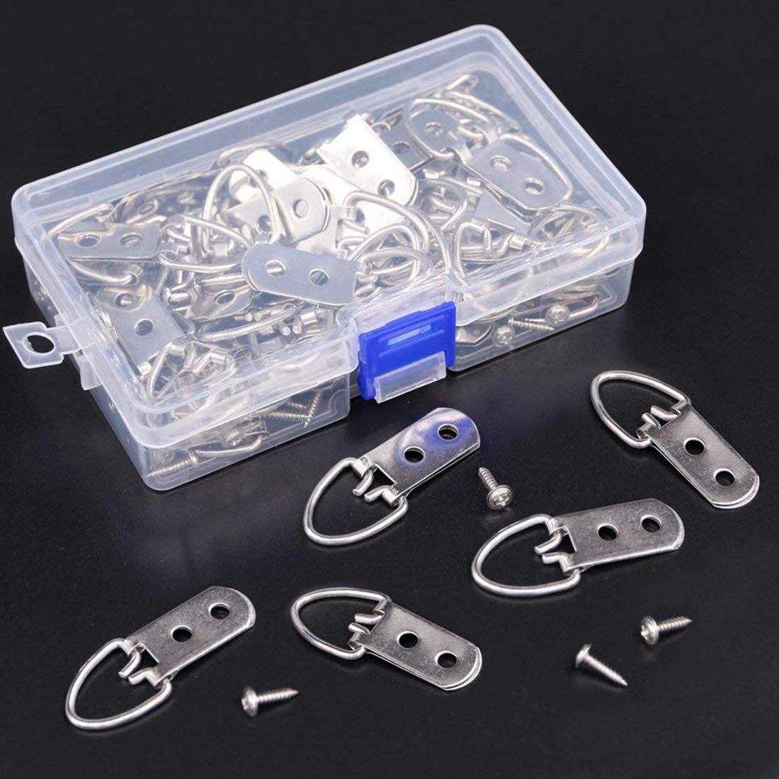 Rustark 60-Pcs Heavy Duty D Ring Picture Hangers Double Hole with Screws for Home Decoration Picture Hanging Solutions