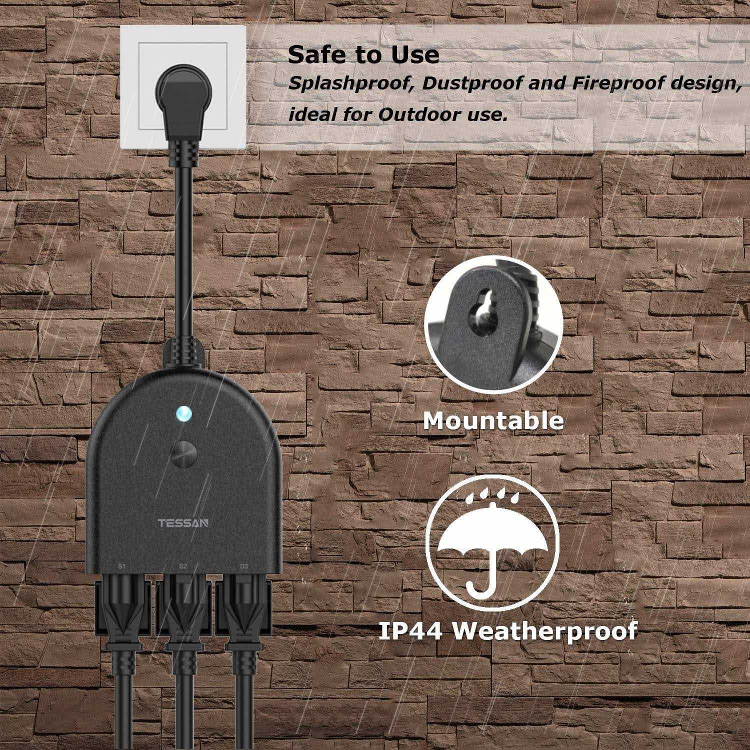 Outdoor Smart Plug TESSAN Wifi Smart Outlet Switch with 3 Individual Sockets 07FJ6PC6C