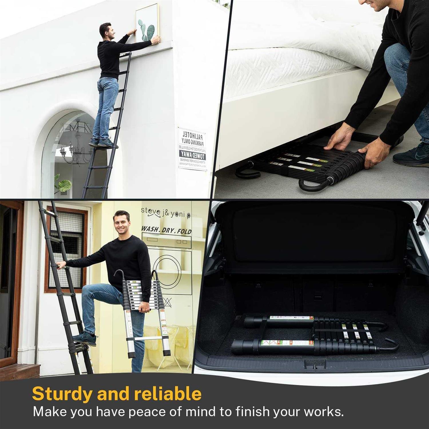 RIKADE Telescopic Ladder Aluminum Telescoping Ladder with Non-Slip Feet and Stable Hook, Portable Extension Ladder for Household and Outdoor