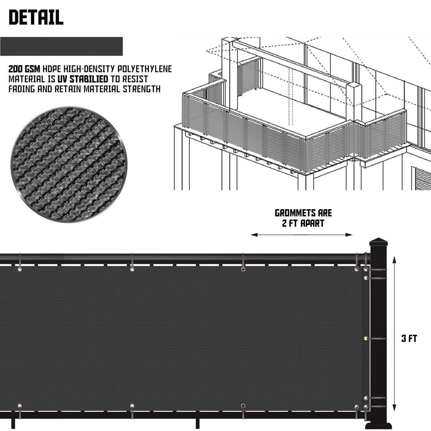 TANg 3 x Residential commercial Privacy Deck Fence Privacy Screen 200 gSM Weather Resistant Outdoor Protection Fencing