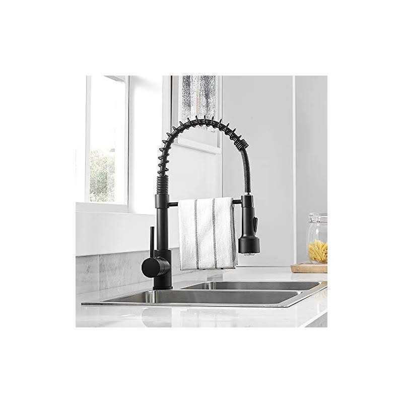 WOTOKOL Black Kitchen Faucet with Pull Down Sprayer Solid Brass Kitchen Faucets Sprayer Spring Single Handle Commercial Kitchen Sink