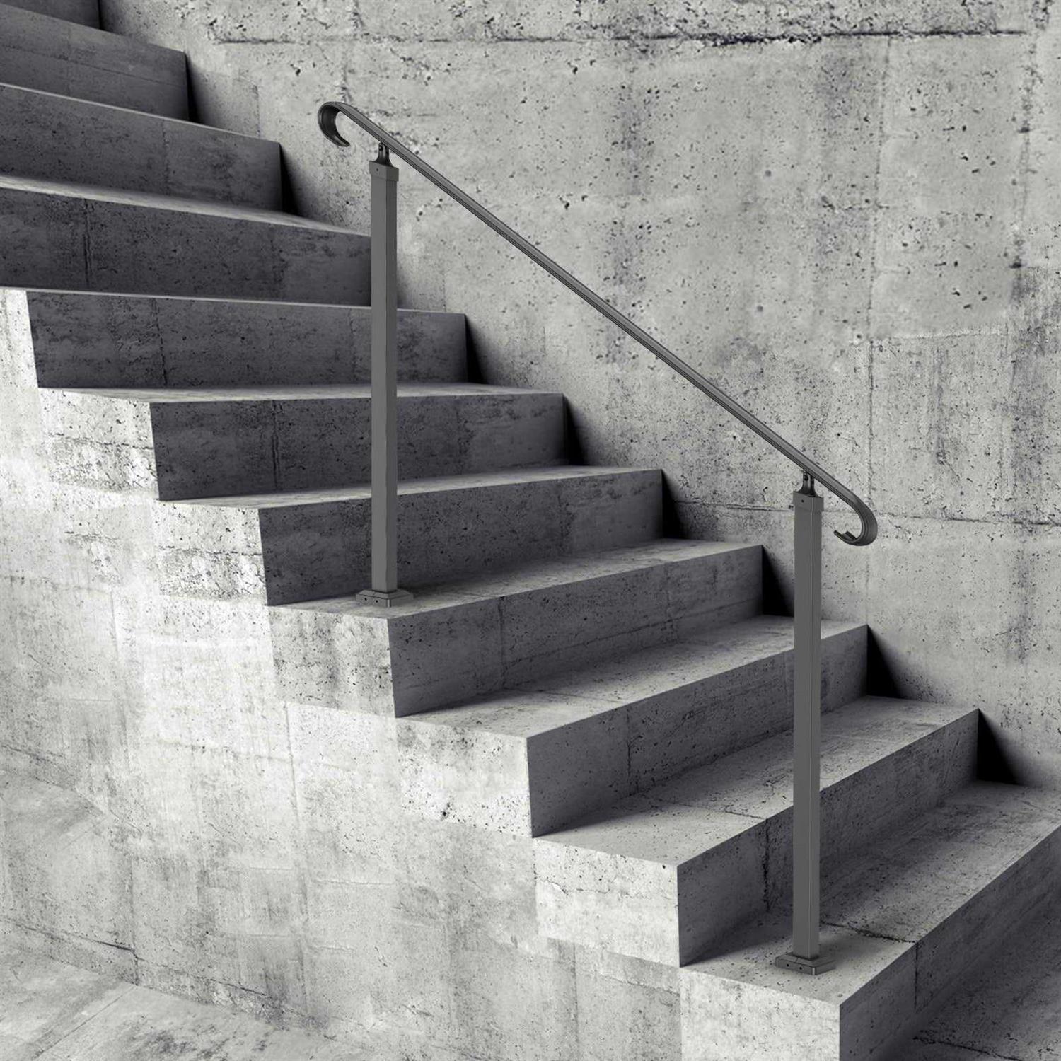 VEVOR Handrails for Outdoor Steps Fit 3 Steps Outdoor Stair Railing Wrought Iron Handrail Hand Railing for Concrete Steps LTFS1