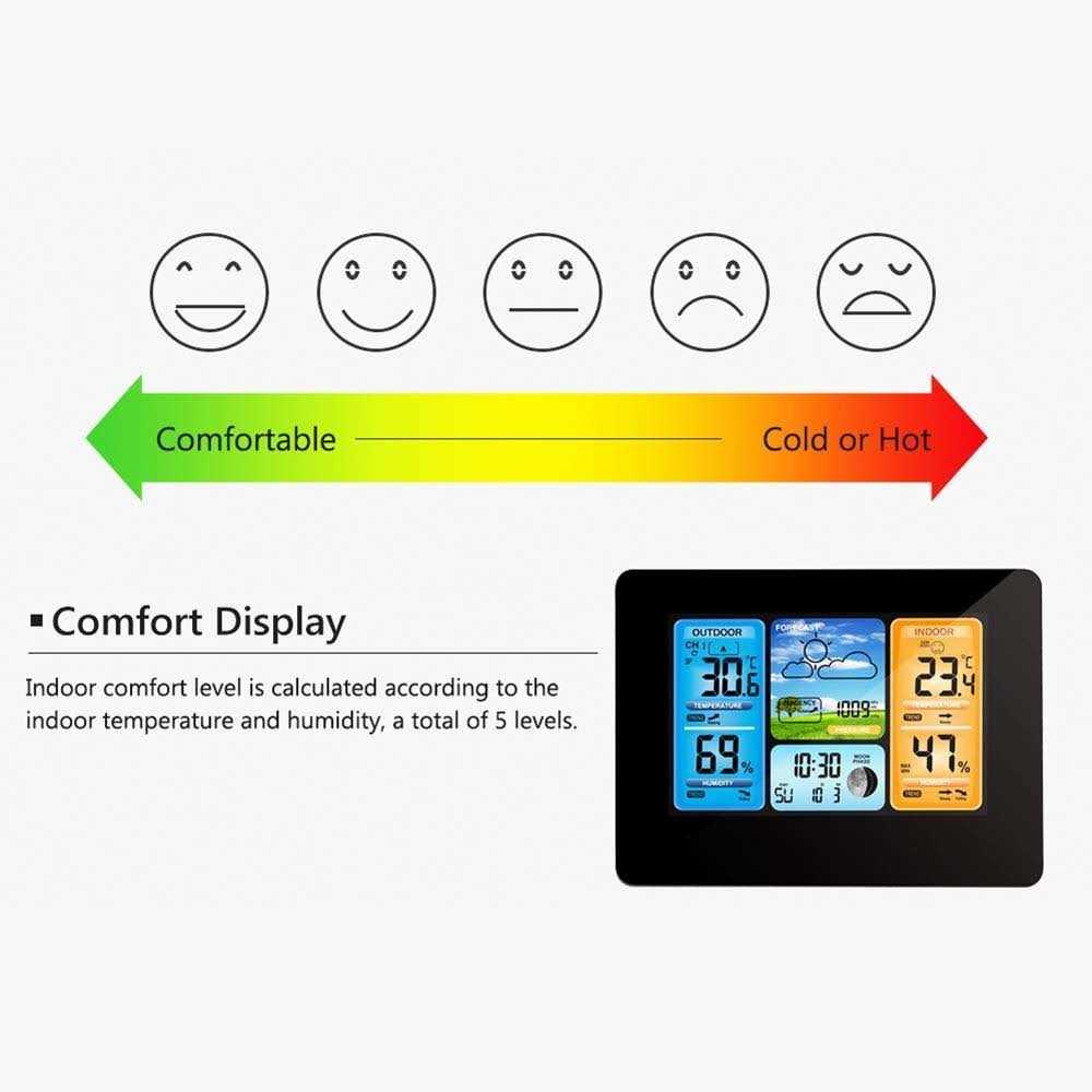 Wireless Weather Station Indoor Outdoor Thermometer, Home Digital Wireless Color Forecast Station Temperature and Humidity Monitor Alerts