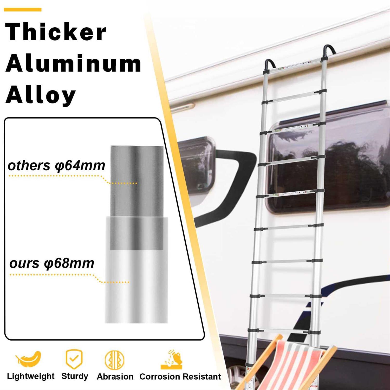 RIKADE Telescopic Ladder Aluminum Telescoping Ladder with Non-Slip Feet and Stable Hook, Portable Extension Ladder for Household and Outdoor