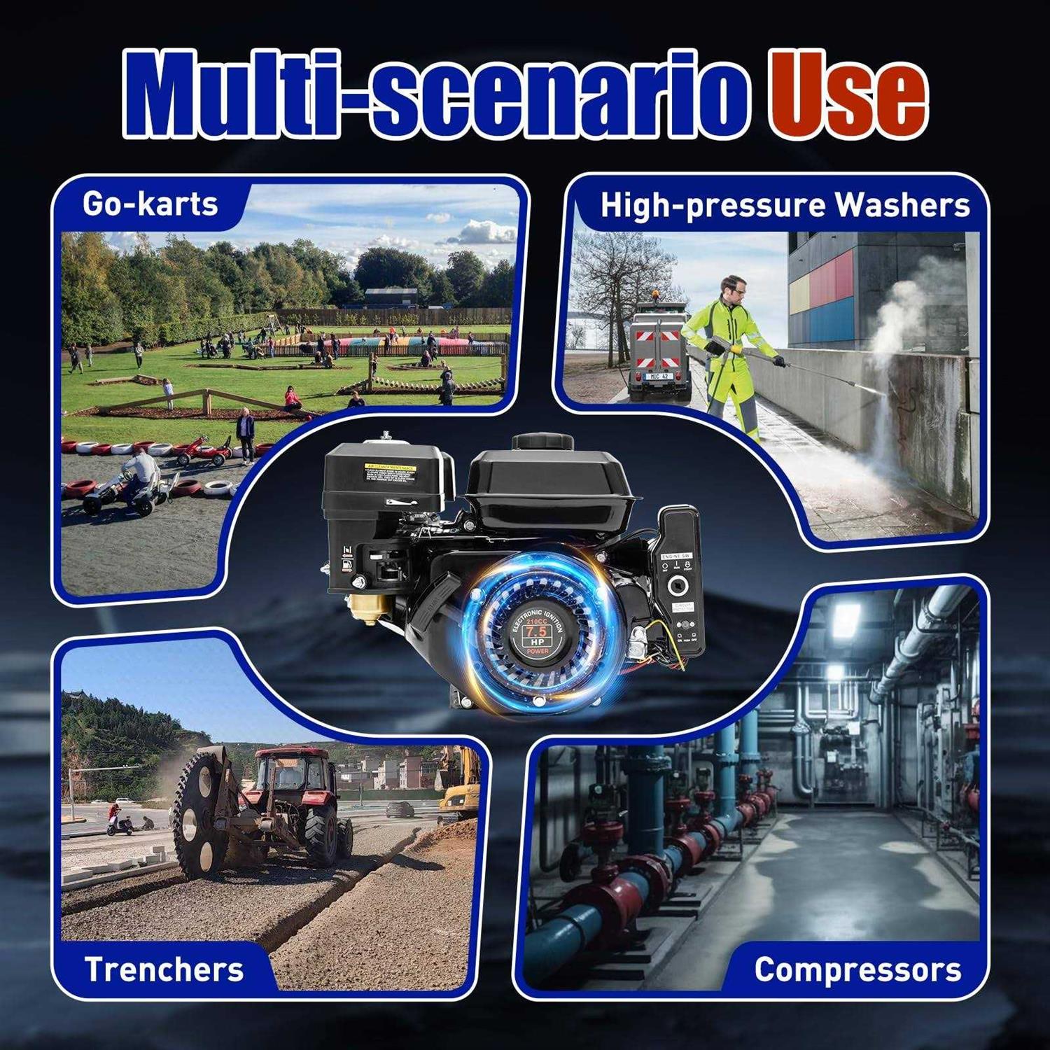 7.5HP Electric Start Horizontal Engine 212CC 4-Stroke Industrial Grade OHV Gasoline Engine Go Kart Gas Engine Motor for Compressor Scarifier