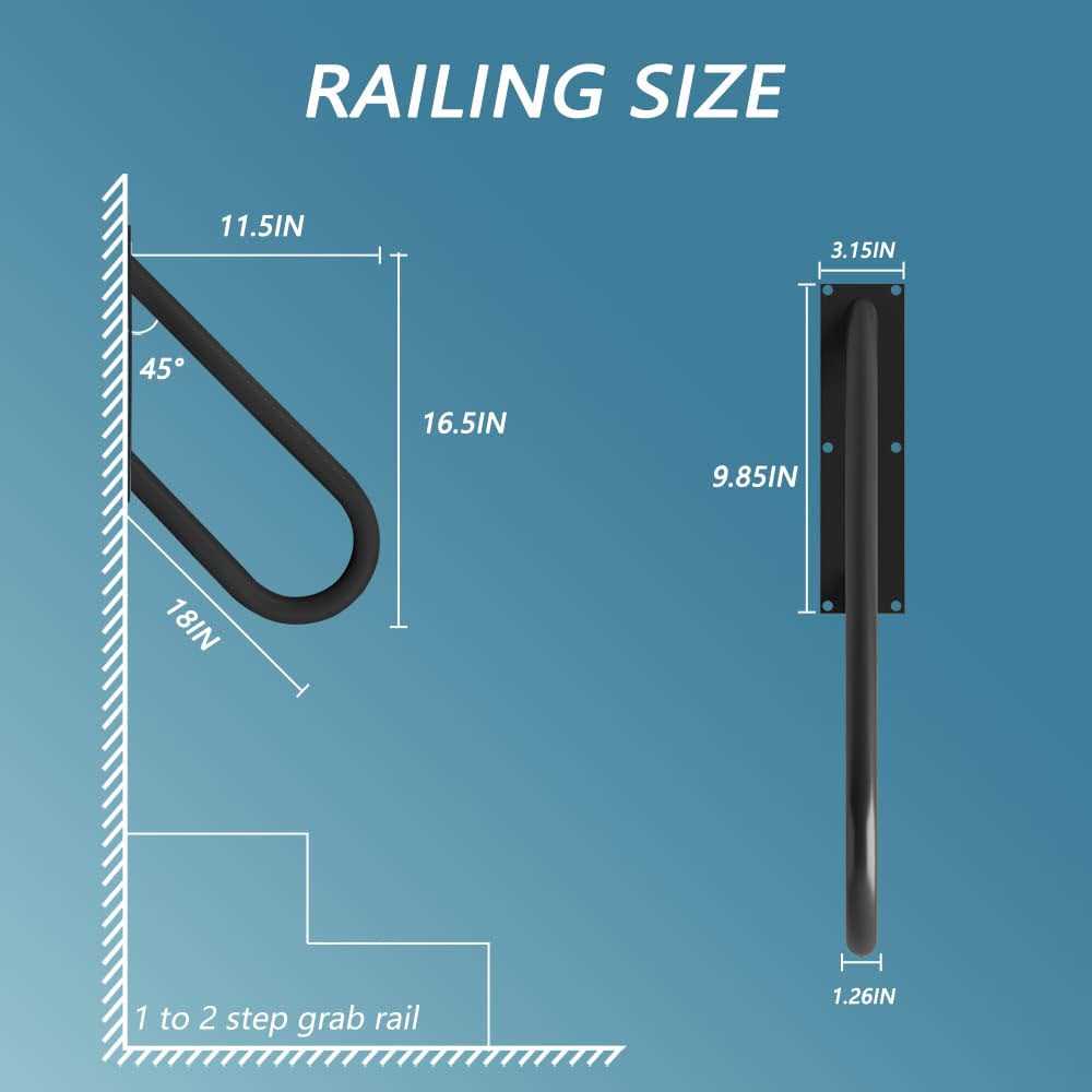 Handrails for Outdoor Steps Wall Mount Railings for 1-2 Steps U-Shaped Handrail with Matte