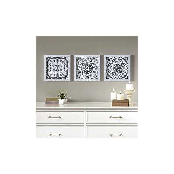Madison Park Distressed Black and White Medallion Tile 3-Piece Wall Decor Set