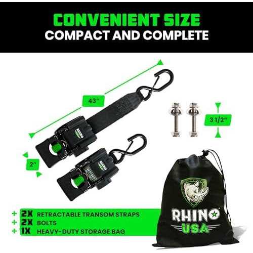 Rhino USA Retractable Transom Tie-Down Straps 1,800lb Guaranteed Max Break Strength