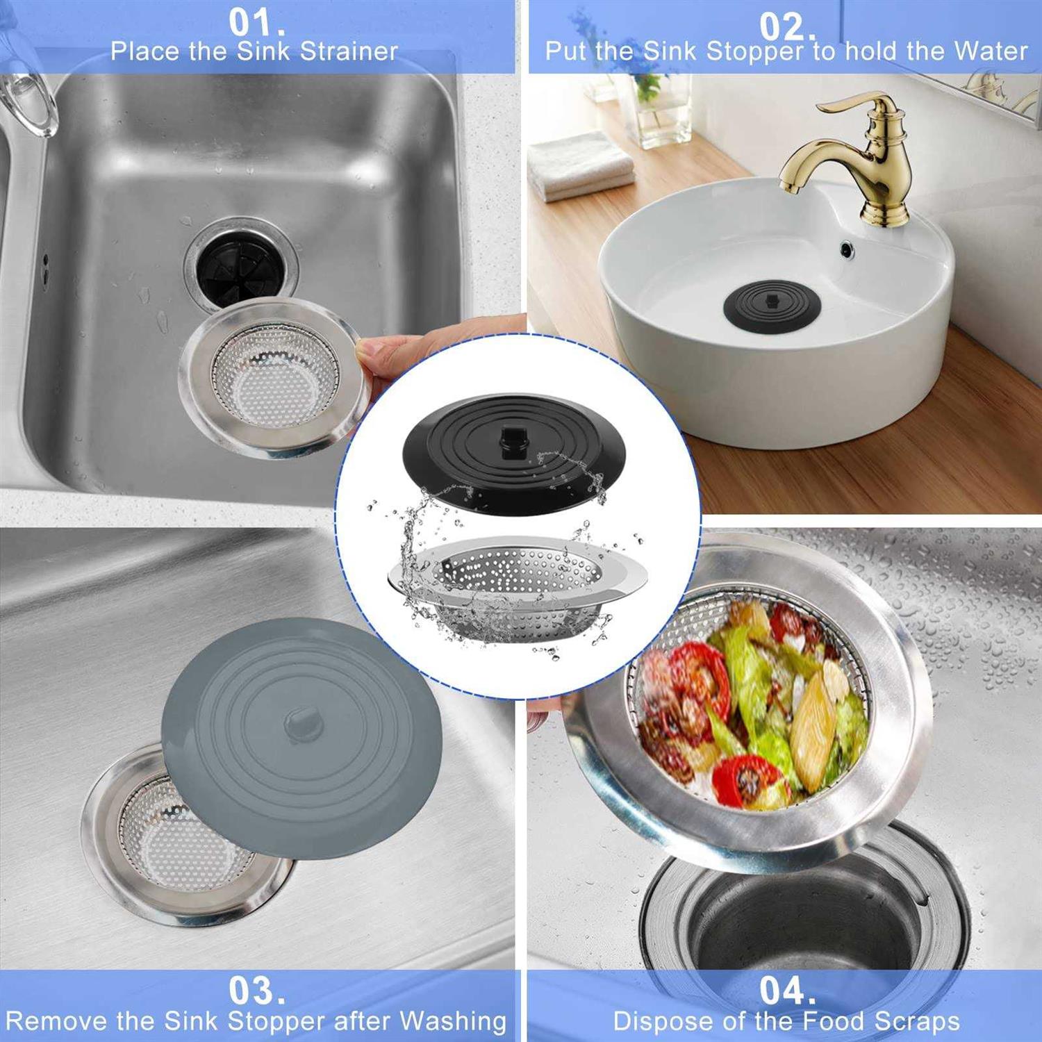 V-top Sink Strainer Stopper 4 Pack Universal Silicone Kitchen Sink Drain Strainer Cover Plug Stopper Kit