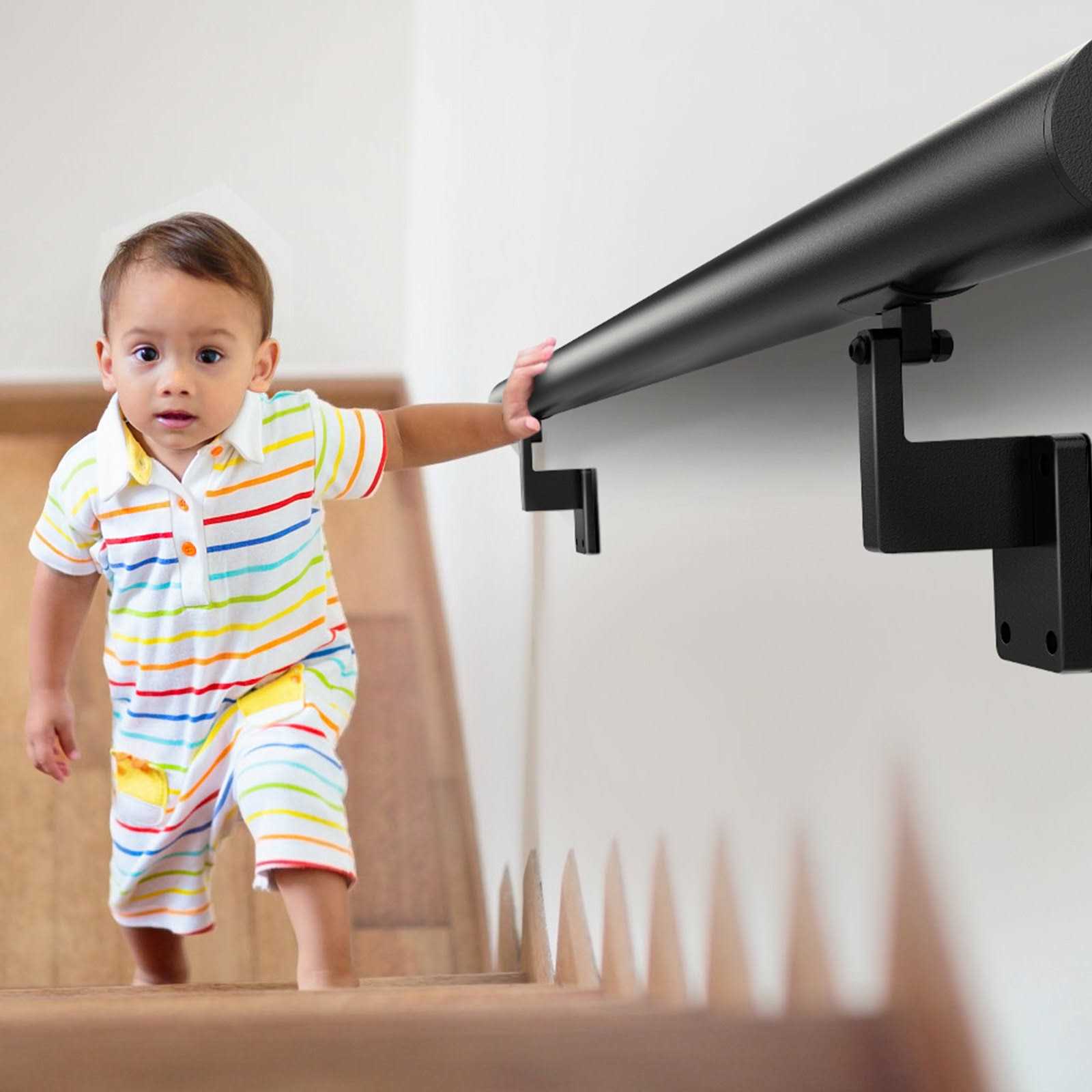 VEVOR Handrail Stair Railing 7 in. H x Wall Mount Handrails for Outdoor Stairs Black Aluminum Alloy Stair Railing Kit