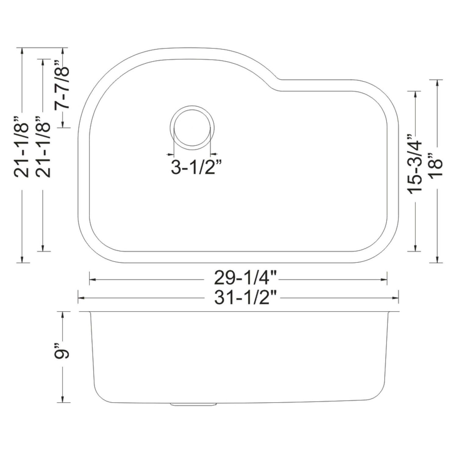 Wells Sinkware SSU3221-9 18-Gauge Undermount Single-Bowl Stainless Steel Kitchen Sink