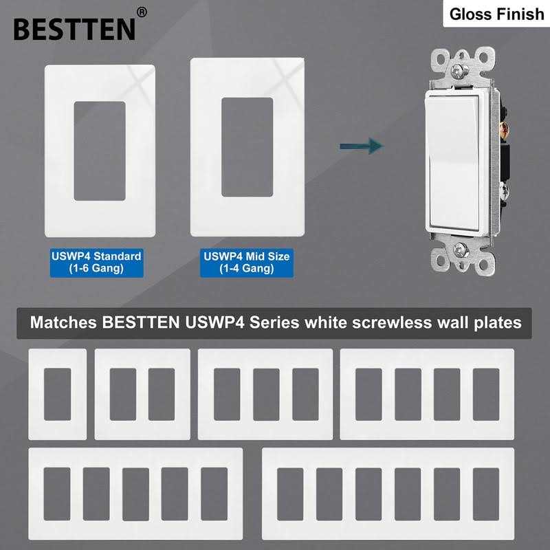 BESTTEN Single Pole Decorator Wall Light Switch with Wallplate, 15A 120/277V, On/Off Rocker Paddle Interrupter for LED and Other Lamps