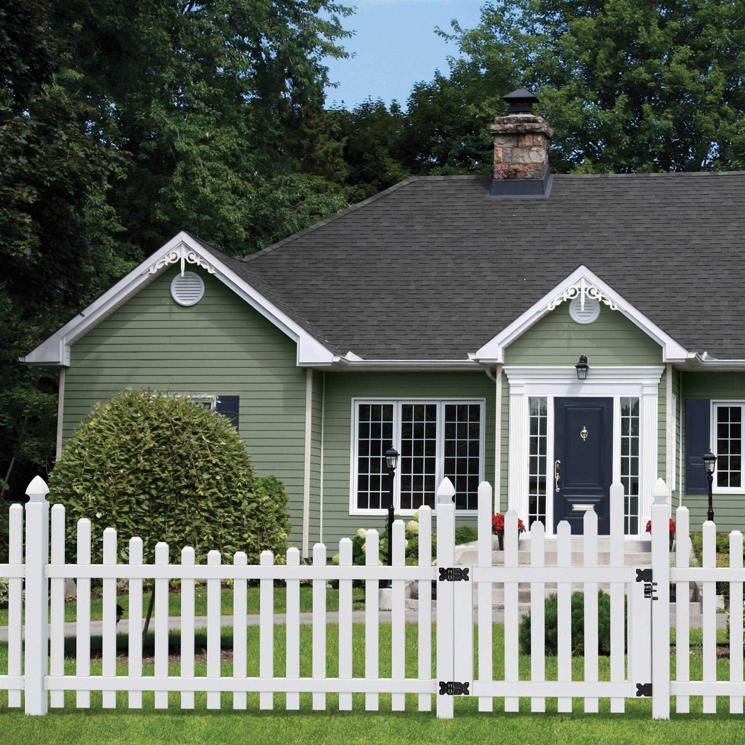 Glendale 4 ft. x 8 ft. White Vinyl Scalloped Dog Ear Picket Fence Panel Outdoor Essentials