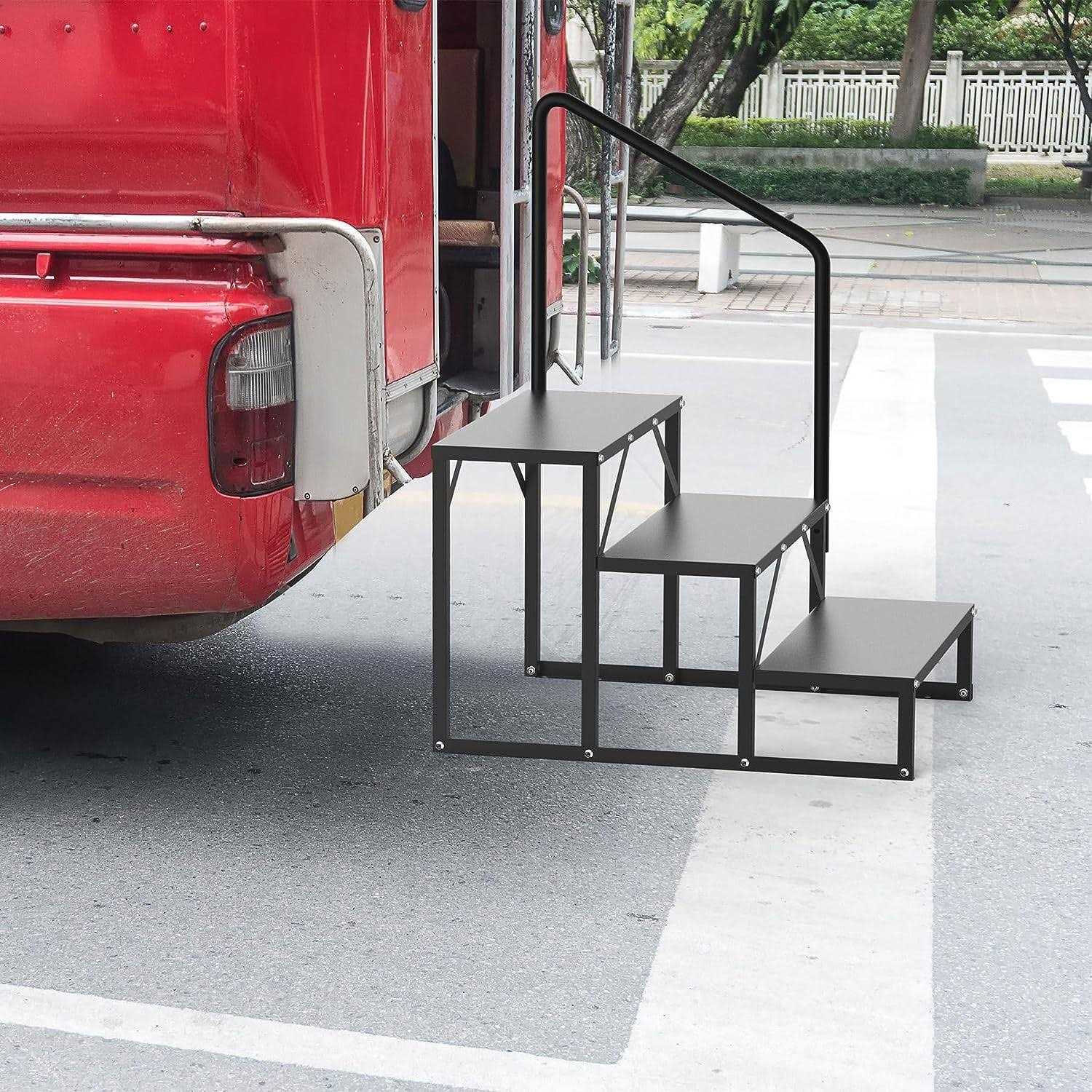 SCARIU RV Steps with Handrail Hot Tub Steps with Handrail,3 Steps Mobile Home Stairs Steps Outdoor