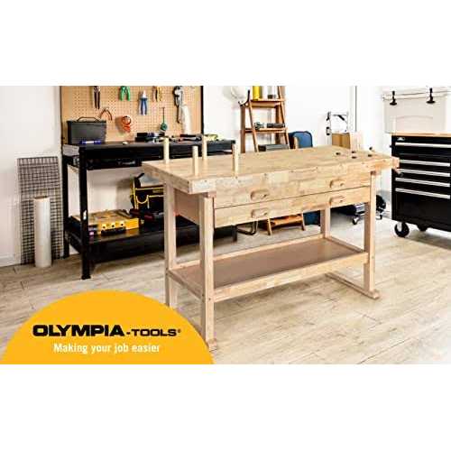 Olympia Tools 60-Inch Wooden Workbench Rubberwood Workbench with 4-Drawer