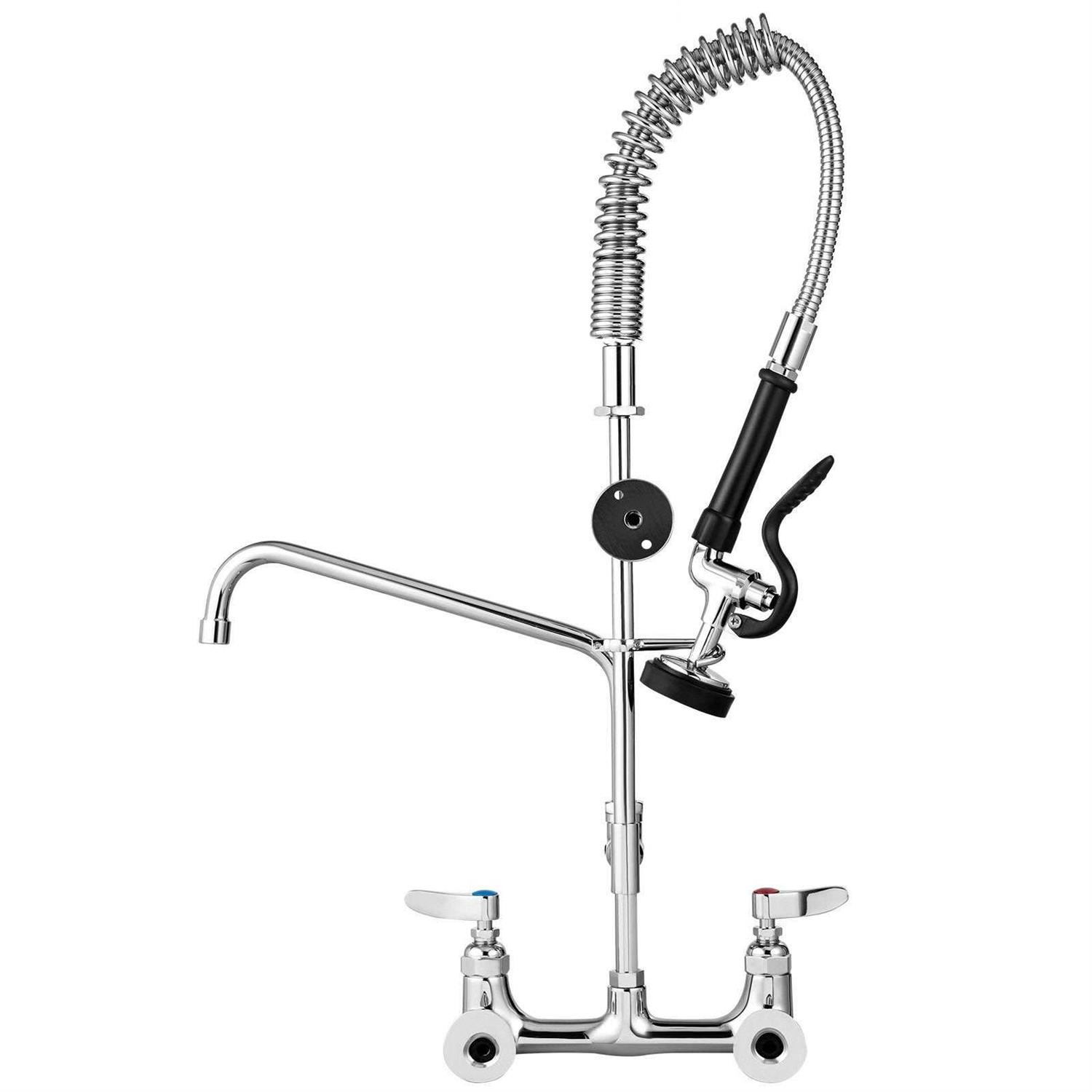 VEVOR Commercial Faucet with Pre-Rinse Sprayer 8 Adjustable Center Wall Mount Kitchen Faucet with 12 Swivel Spout QSYCKJJH82512P1VDV0