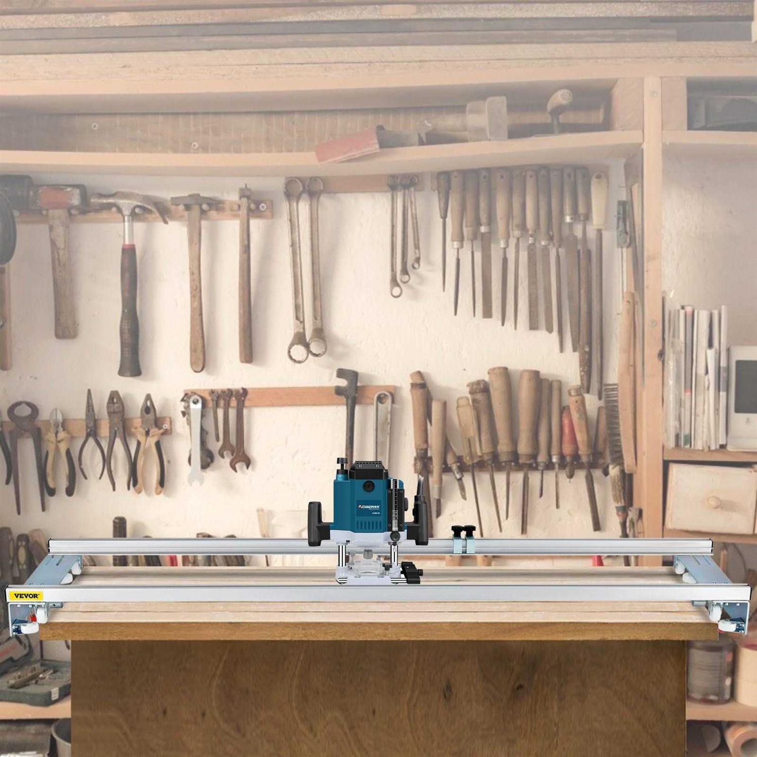 VEVOR Router Sled, 60 inches / 152.4cm Width, Slab Guide Jig for Woodworking with Locking Function, Portable and Easy to Adjust