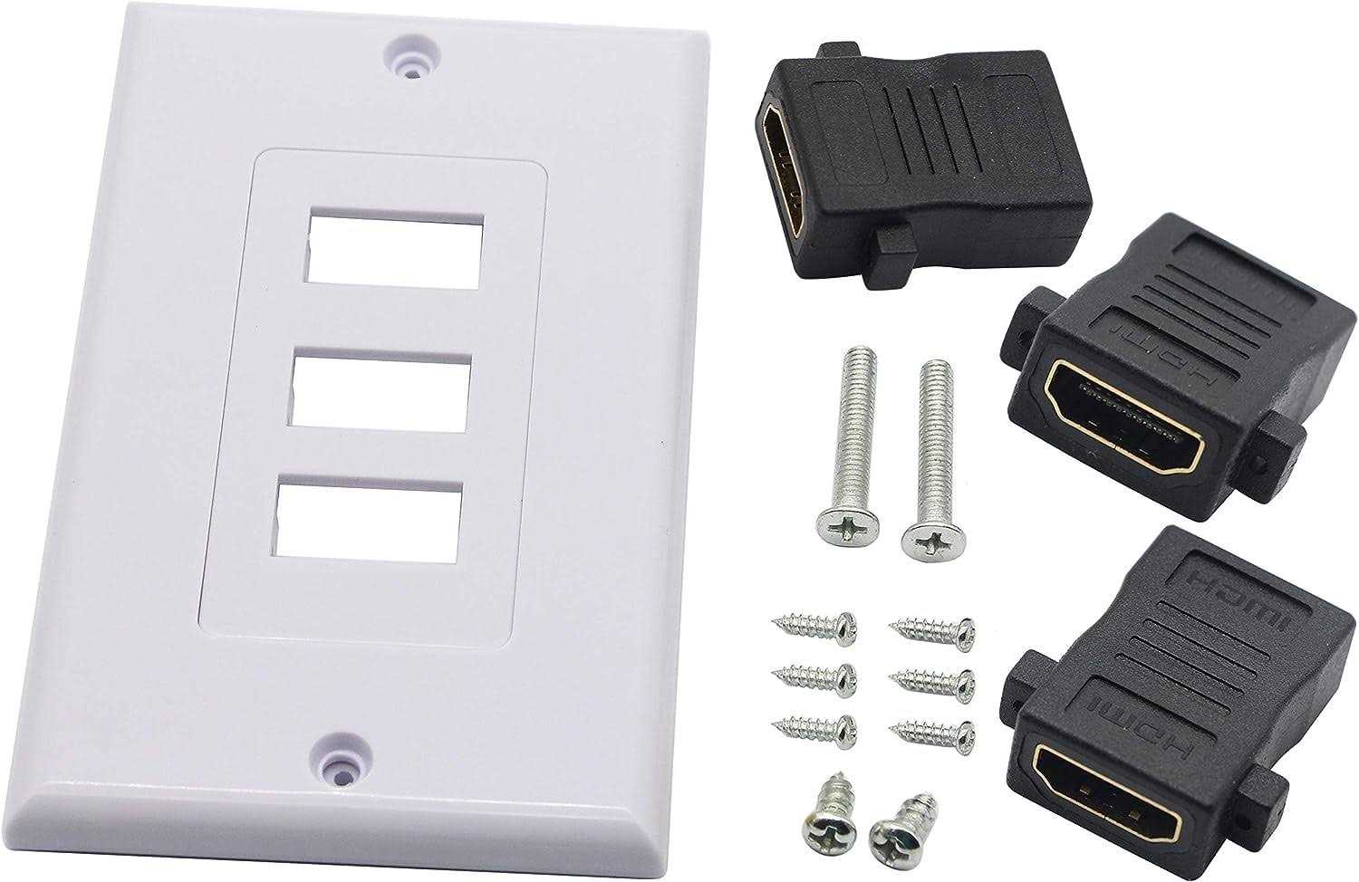 zdyCGTime 3 Port HDMI 2.0 Decorative Wall Plate HDMI Component Composite Audio Video Wall Outlet Mount Panel