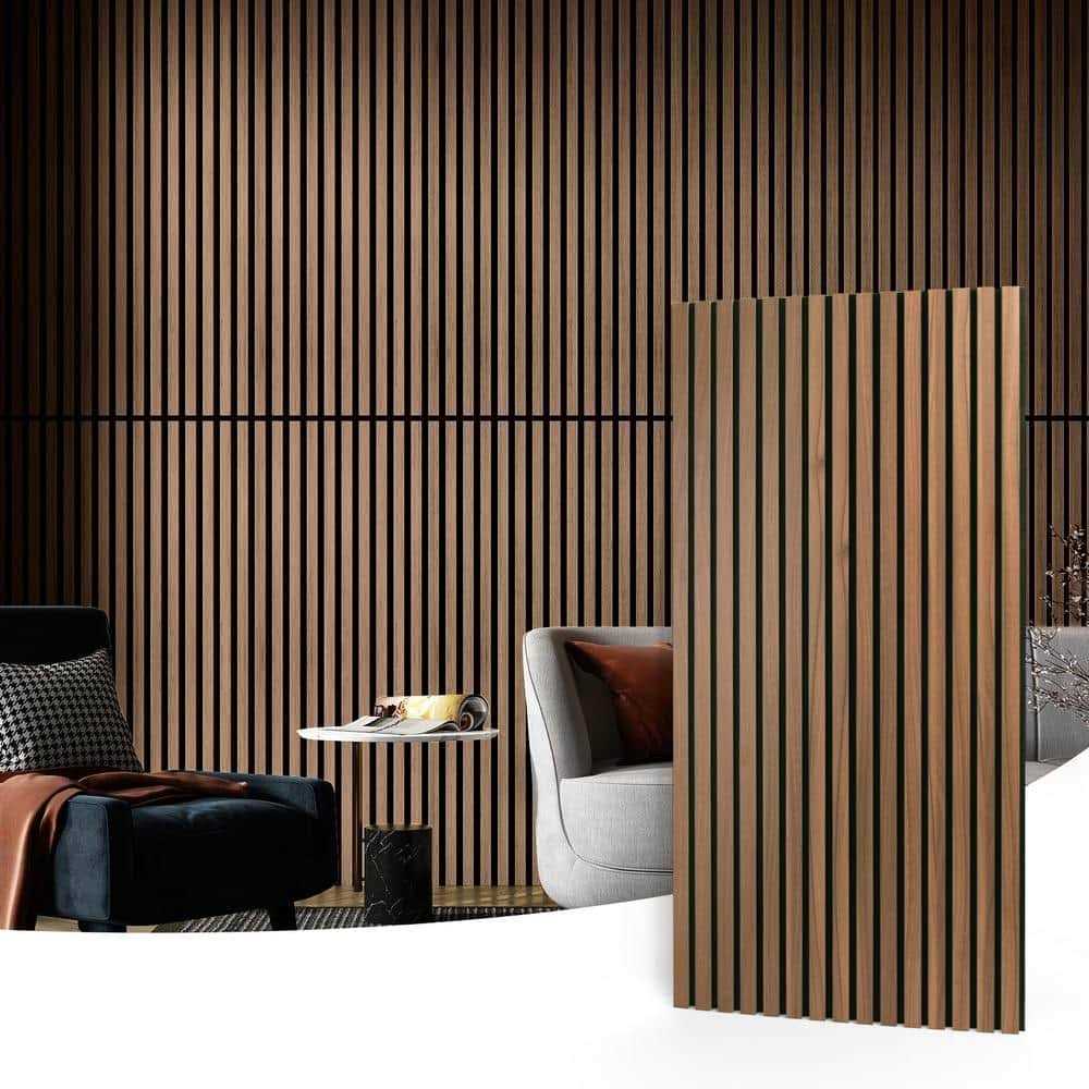 Art3dwallpanels Walnut 0.83 in. x 2 ft. x 4 ft. Slat MDF Acoustic Decorative Wall Paneling