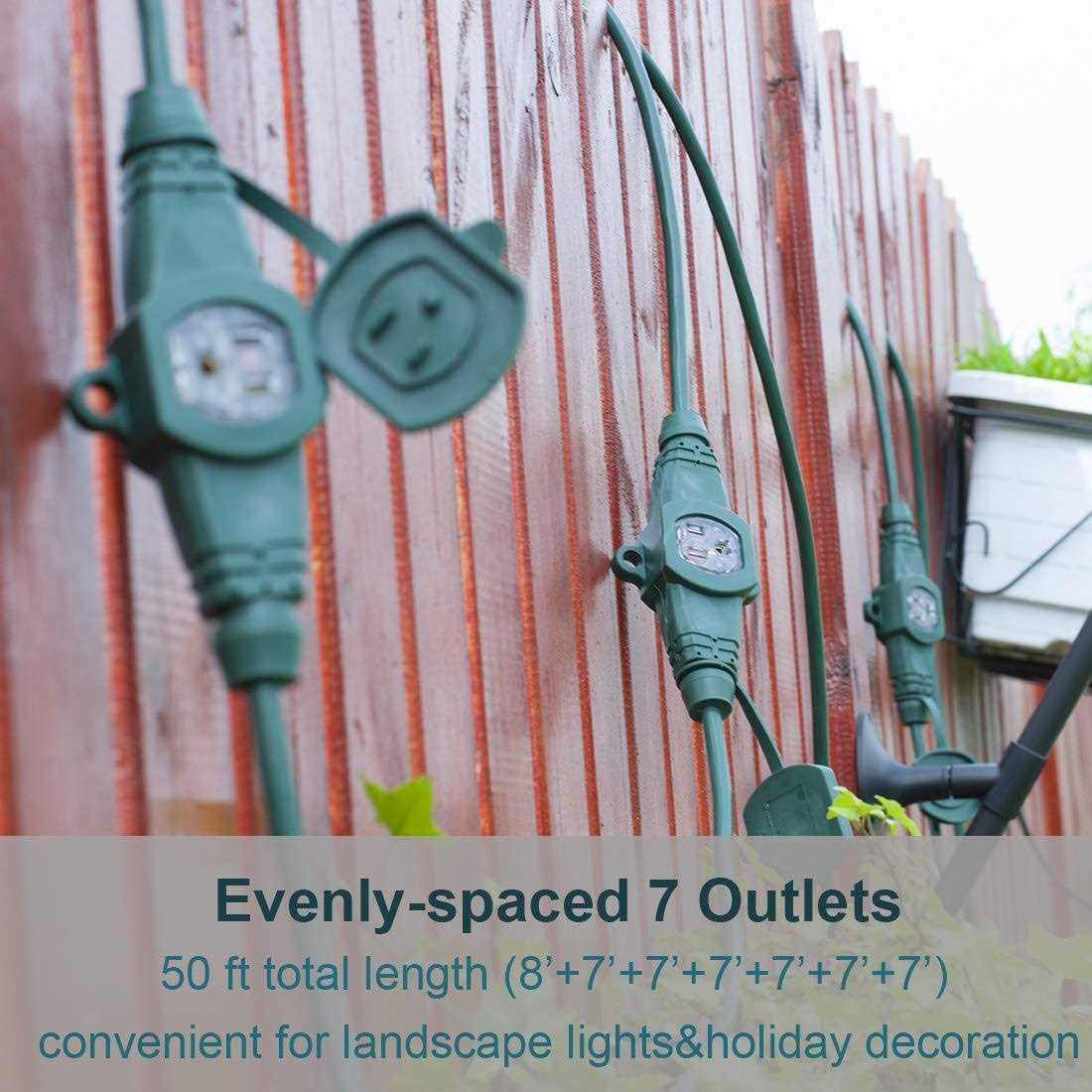 Yodotek 25ft Gauge Outdoor Power Extension Cord,Four Outlet Cable.Multiple Evenly-Spaced Plug Ideal for Landscaping Light,Stage Backline,Holiday