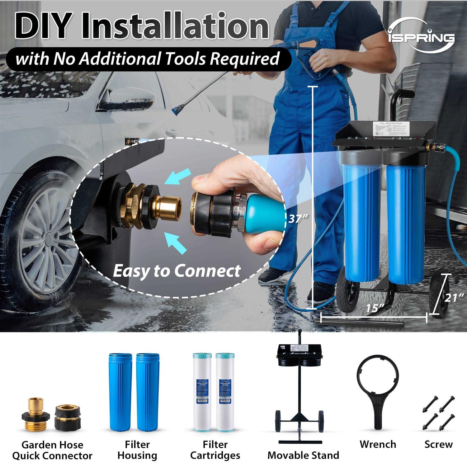 iSpring Spotless Car Wash System, Deionized Water System for Car Wash, RVs, Boats, Motorcycles, and Windows WGB22BD