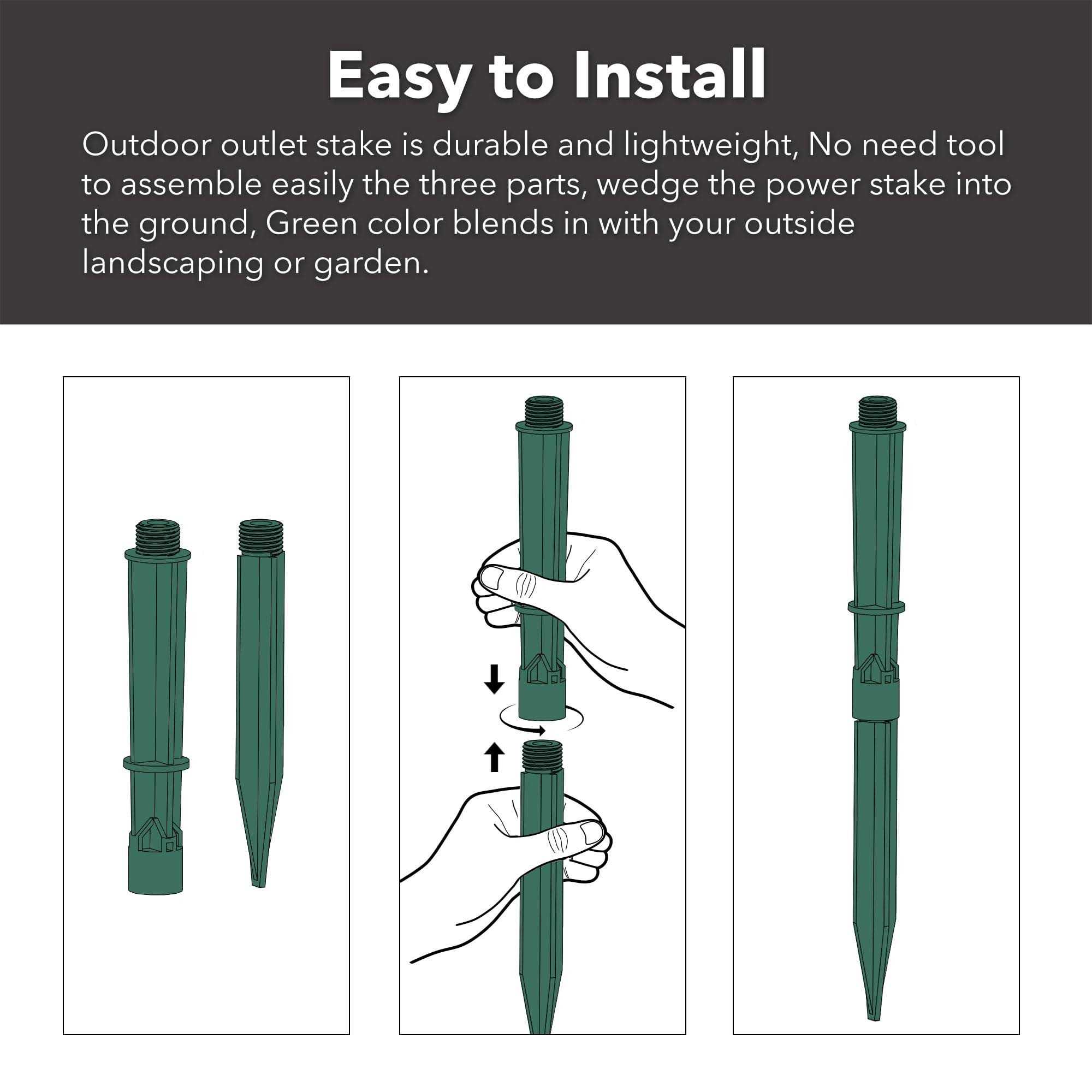 Outdoor Power Strip Yard Stake 6ft Extension Cord 6 Grounded Outlets Waterproof HBN