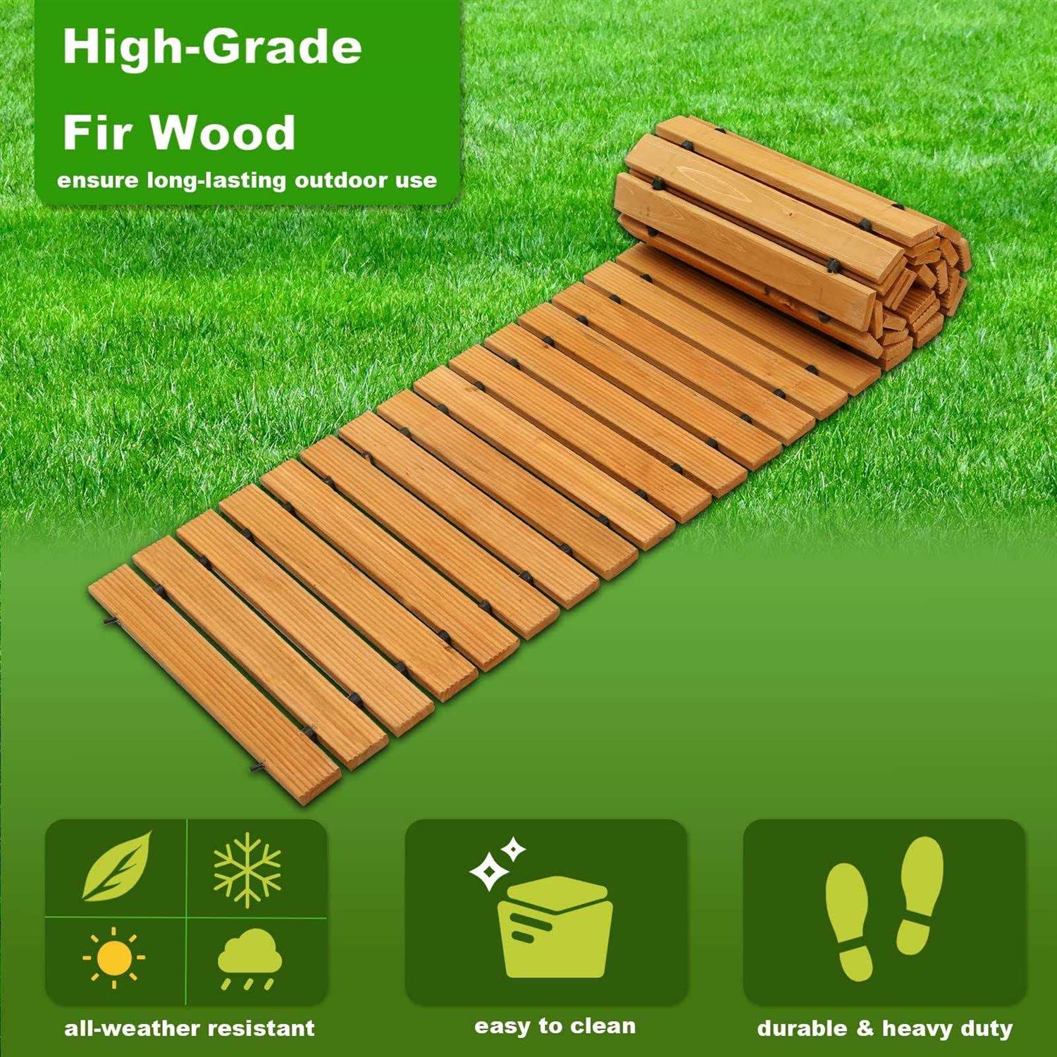 LINSHRY 8Ft Wooden Outdoor Garden Pathway