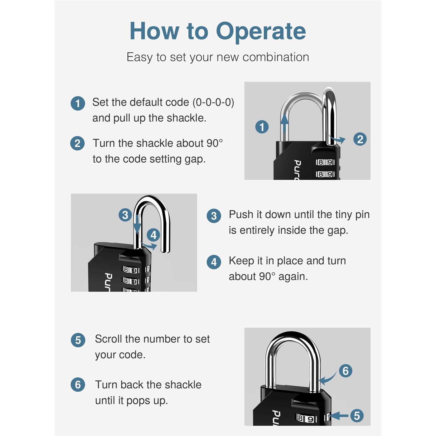 Puroma 2 Pack Combination Lock 4 Digit Locker Lock Outdoor Waterproof Padlock for School Gym Locker