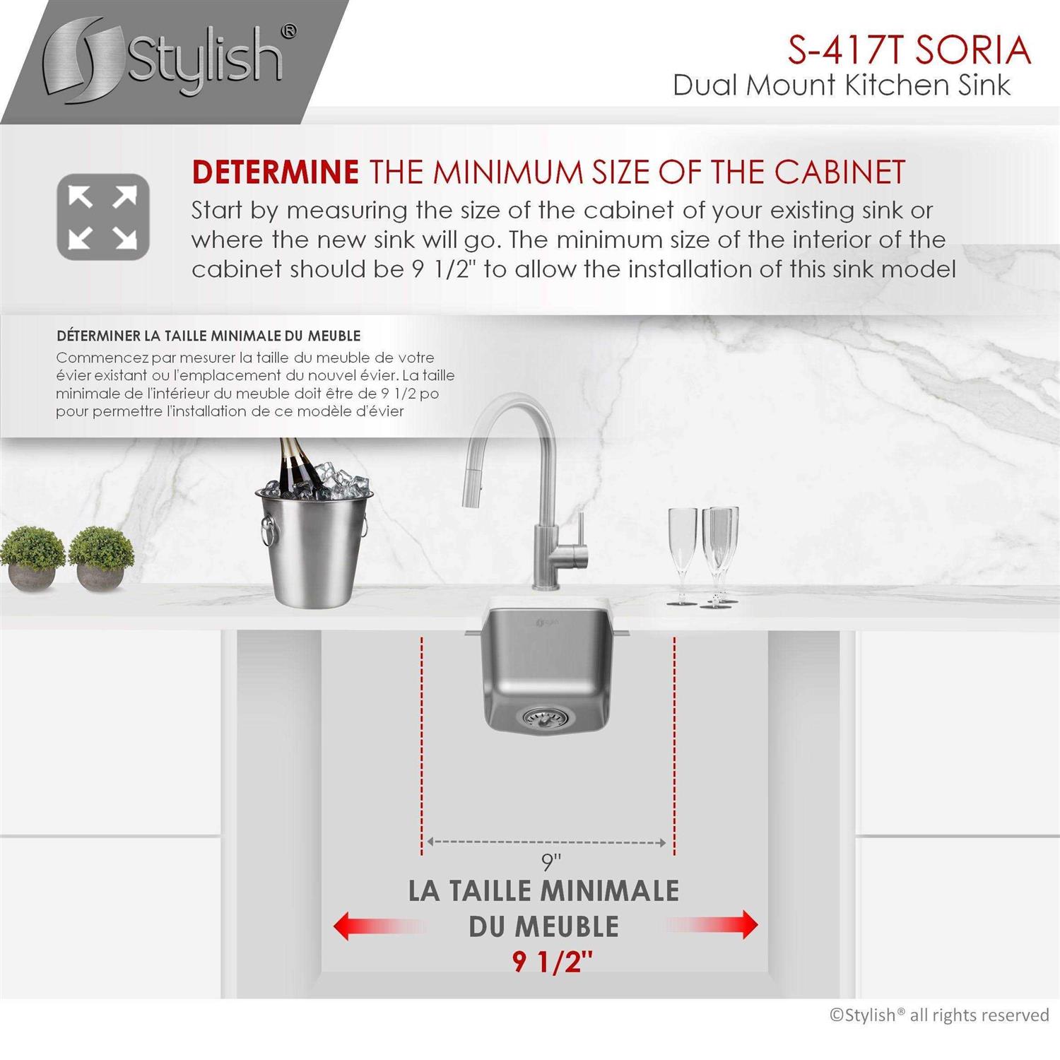 Stylish 9 inch Single Bowl Undermount and Drop-in Stainless Steel Kitchen Sink