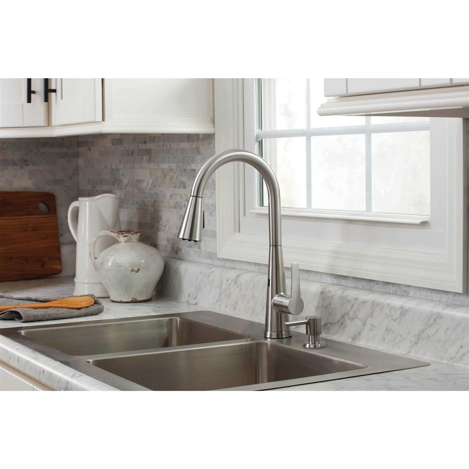 Tolland Stainless Steel 1-Handle Deck-Mount Pull-Down Handle Kitchen Faucet Allen + roth