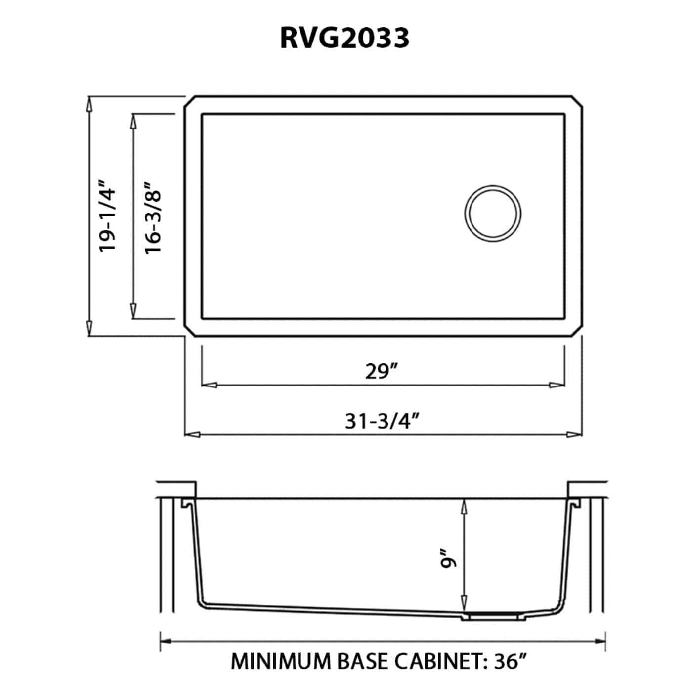 Ruvati 32 x 19 inch epiGranite Undermount Granite Composite Single Bowl Kitchen Sink RVG2033BK