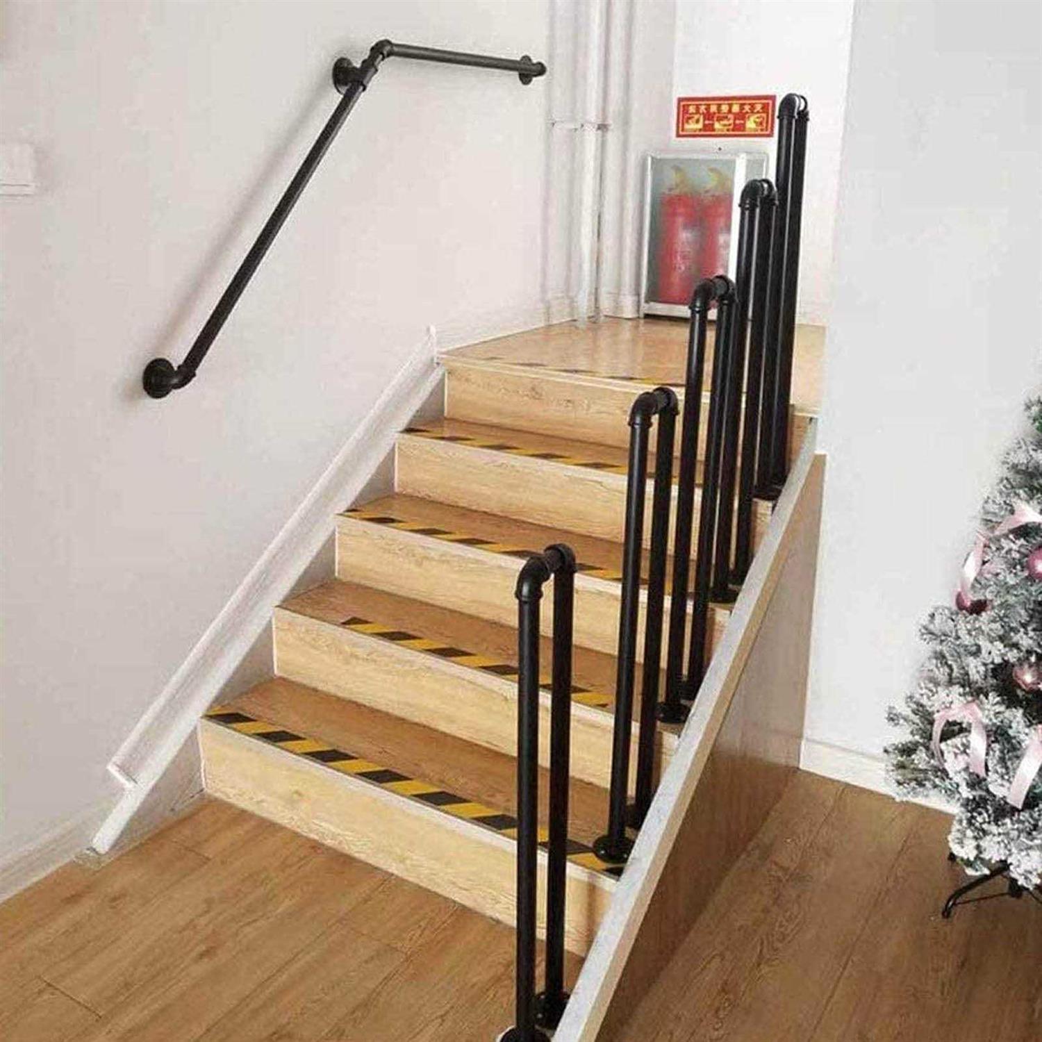 Stair Handrail Matte Black U-Shaped Industrial Wrought Iron Railing Non-Slip Safety for Garden Loft Corridor Villa Hotel Indoor or Outdoor Elderly