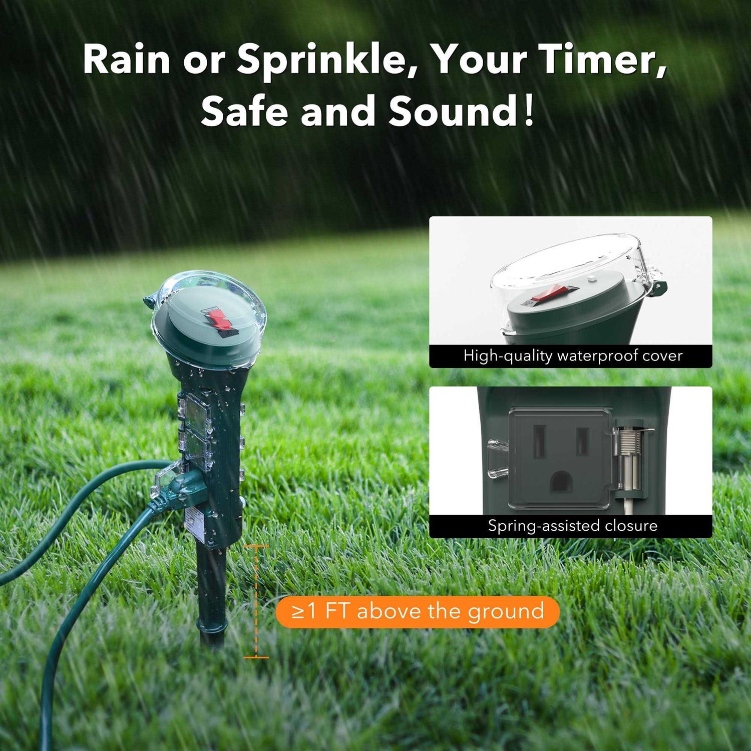 Outdoor Power Stake with 6 Outlets 6ft Extension Cord Overload Protection Weatherproof Bn-link