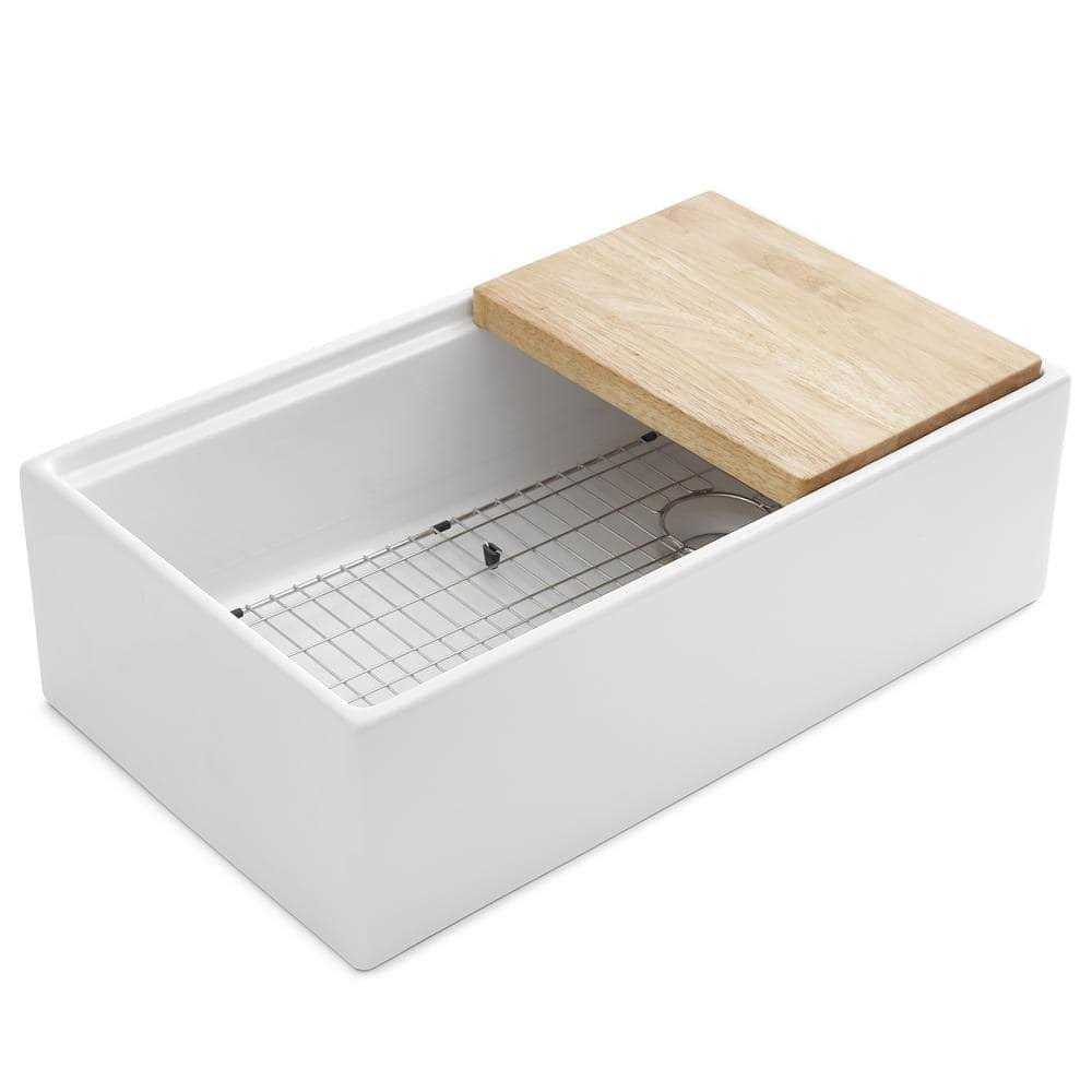 SINKOLOGY Bradstreet II 33 Farmhouse Single Bowl Fireclay Workstation Kitchen Sink