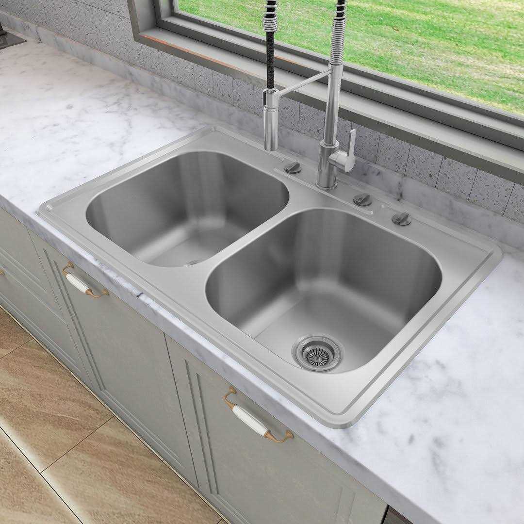 Sinber MT3322DW 33 x 22 Drop In Double Bowl Kitchen Sink with 18 Gauge 304 Stainless Steel Satin Finish
