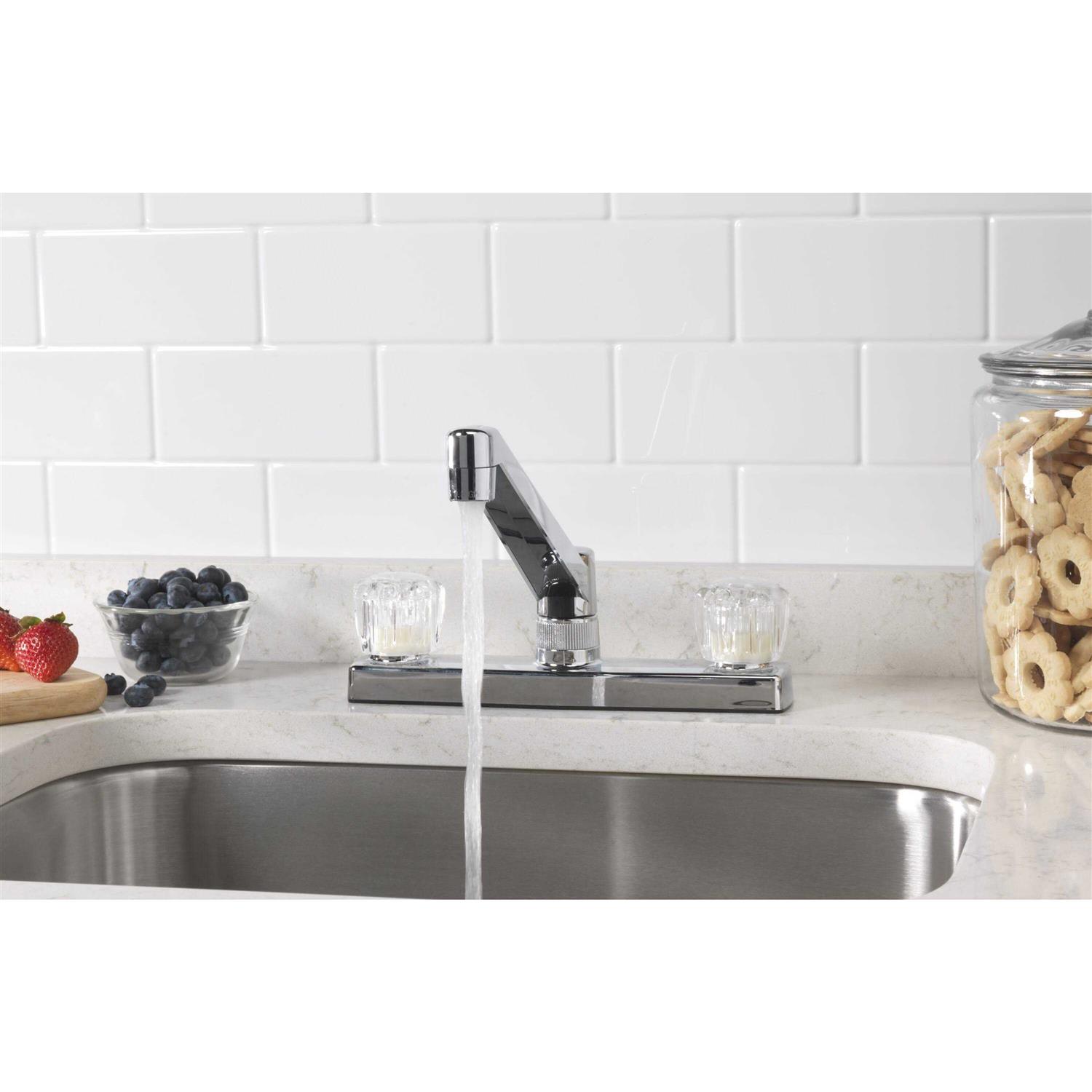 Project Source Chrome Double Handle Low-arc Kitchen Faucet with Deck Plate 10-K824-HWC