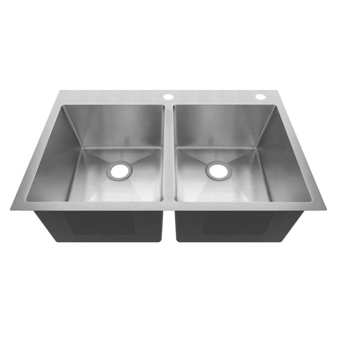 Sinber 304 Stainless Steel 18 Gauge 33 in. Double Bowl Drop-in Kitchen Sink HT3322D-S-9W