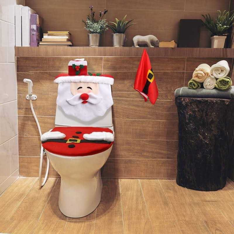 Blu Ninfee Christmas Decorations Indoor Home Decor,4Pcs Xmas Santa Toilet Seat Cover and Towel,Christmas Decorations Clearance,Christmas Decorations