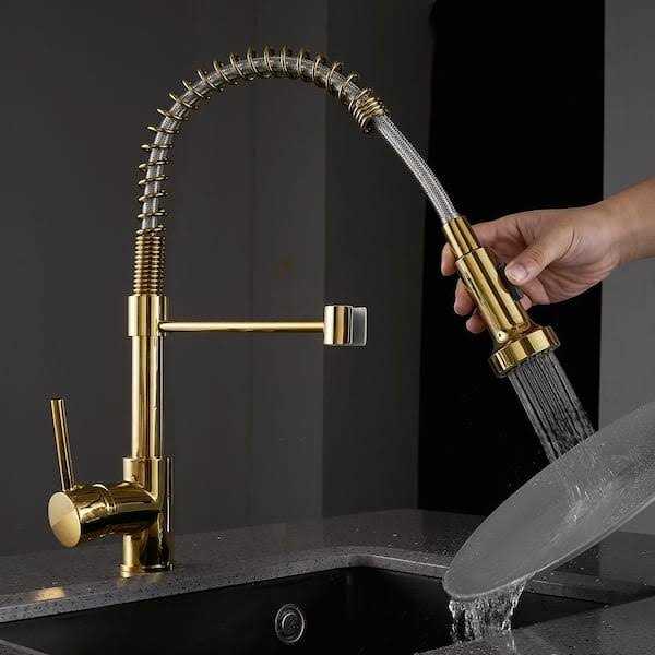 Tahanbath Modern Single Handle Pull Down Sprayer Kitchen Faucet High-Arc