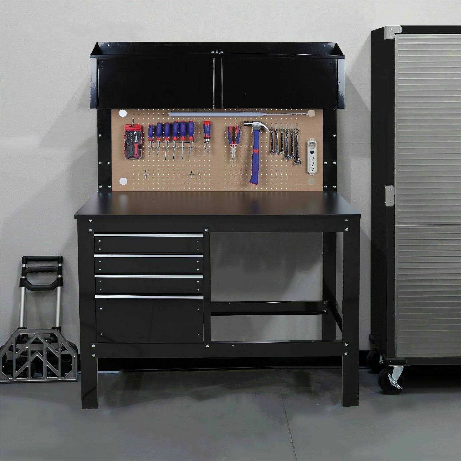 Workpro 2-in-1 48-inch Workbench and Cabinet Combo with Light