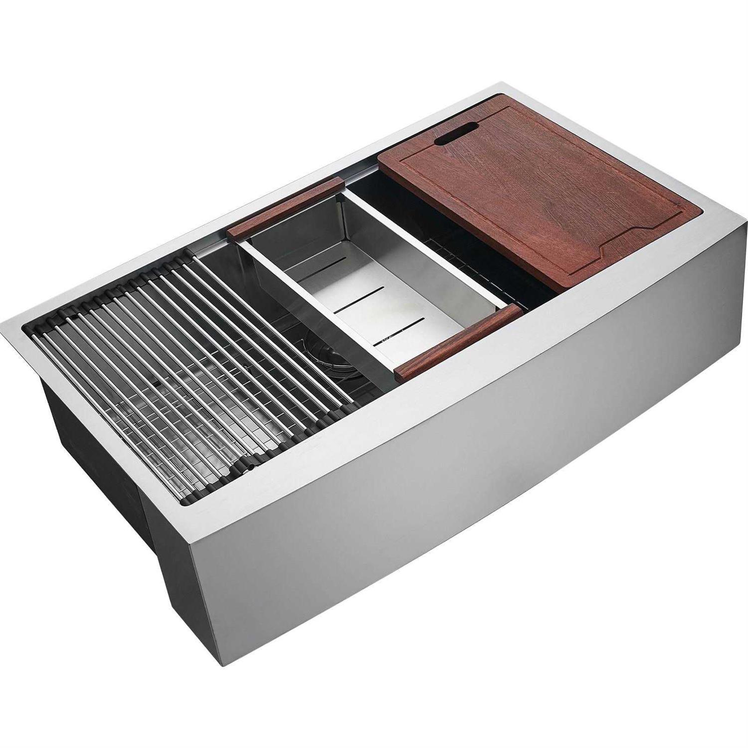 VEVOR Farmhouse Kitchen Sink 304-Stainless Steel Drop-In Sinks 33 In. Top Mount Single Bowl Basin