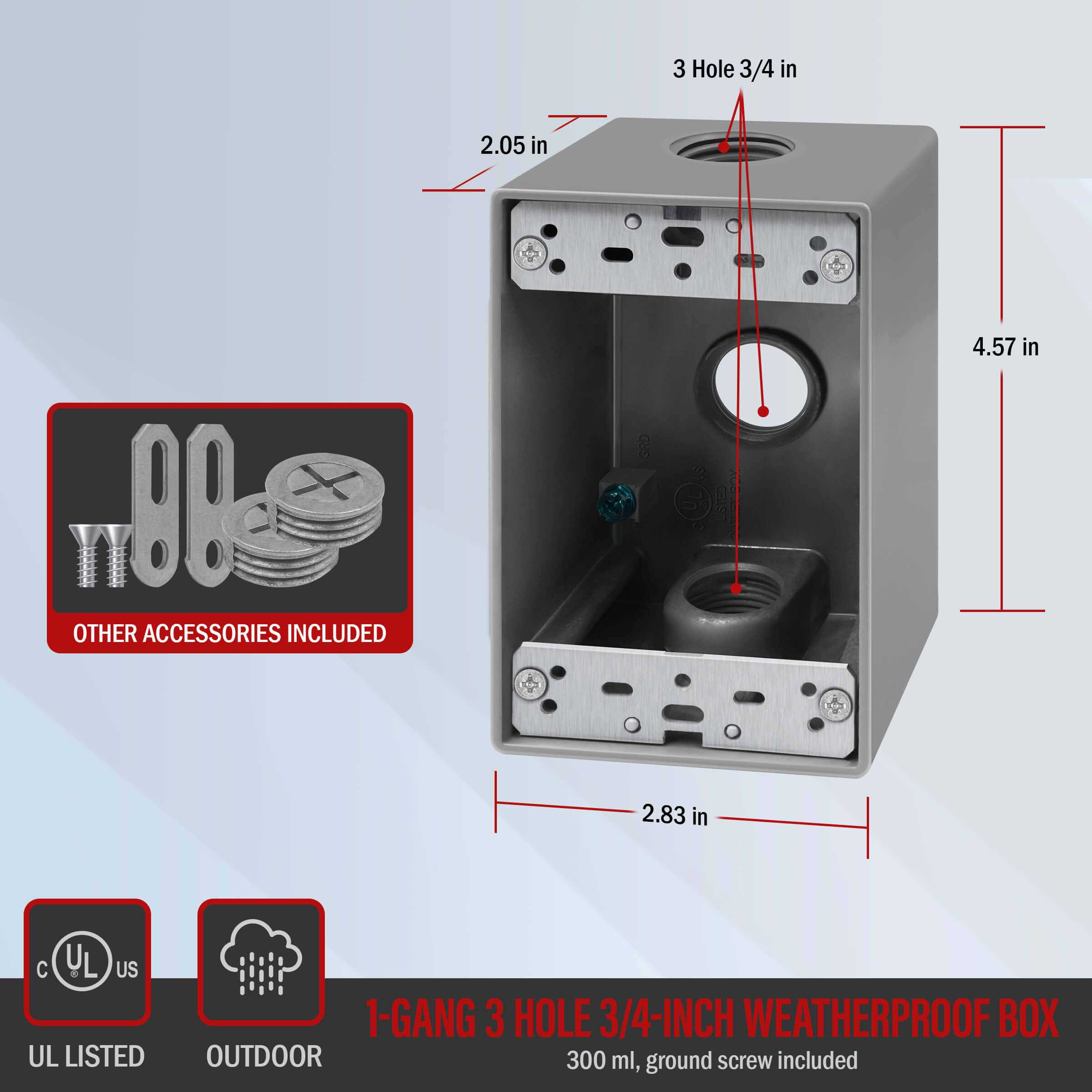 ENERLITES Weatherproof Outlet Box with Three Threaded Outlets Outdoor Electrical Box