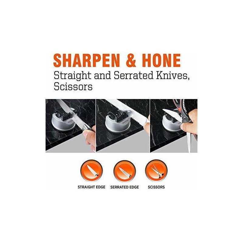 Sharpal 191H Pocket Kitchen Chef Knife Scissors Sharpener for Straight & Serrated Knives, 3-Stage Knife Sharpening Tool Helps Repair and Restore