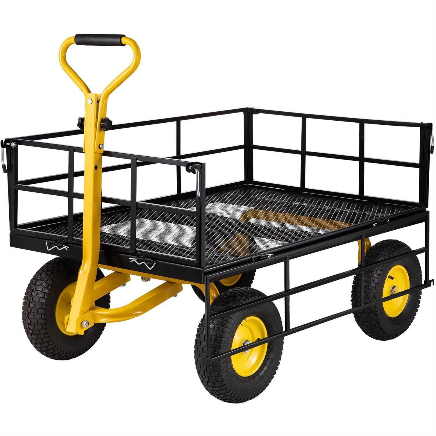 VEVOR Steel Garden Cart Heavy Duty 1200 lbs Capacity with Removable Mesh Sides to Convert into Flatbed
