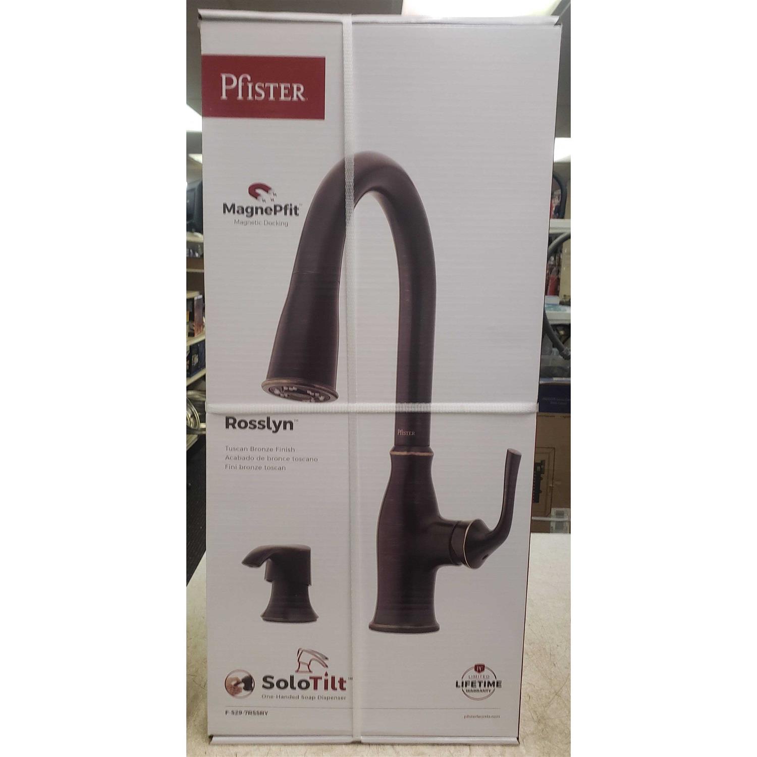 Pfister Rosslyn Single Handle Pull Down Sprayer Kitchen Faucet with Deckplate Included