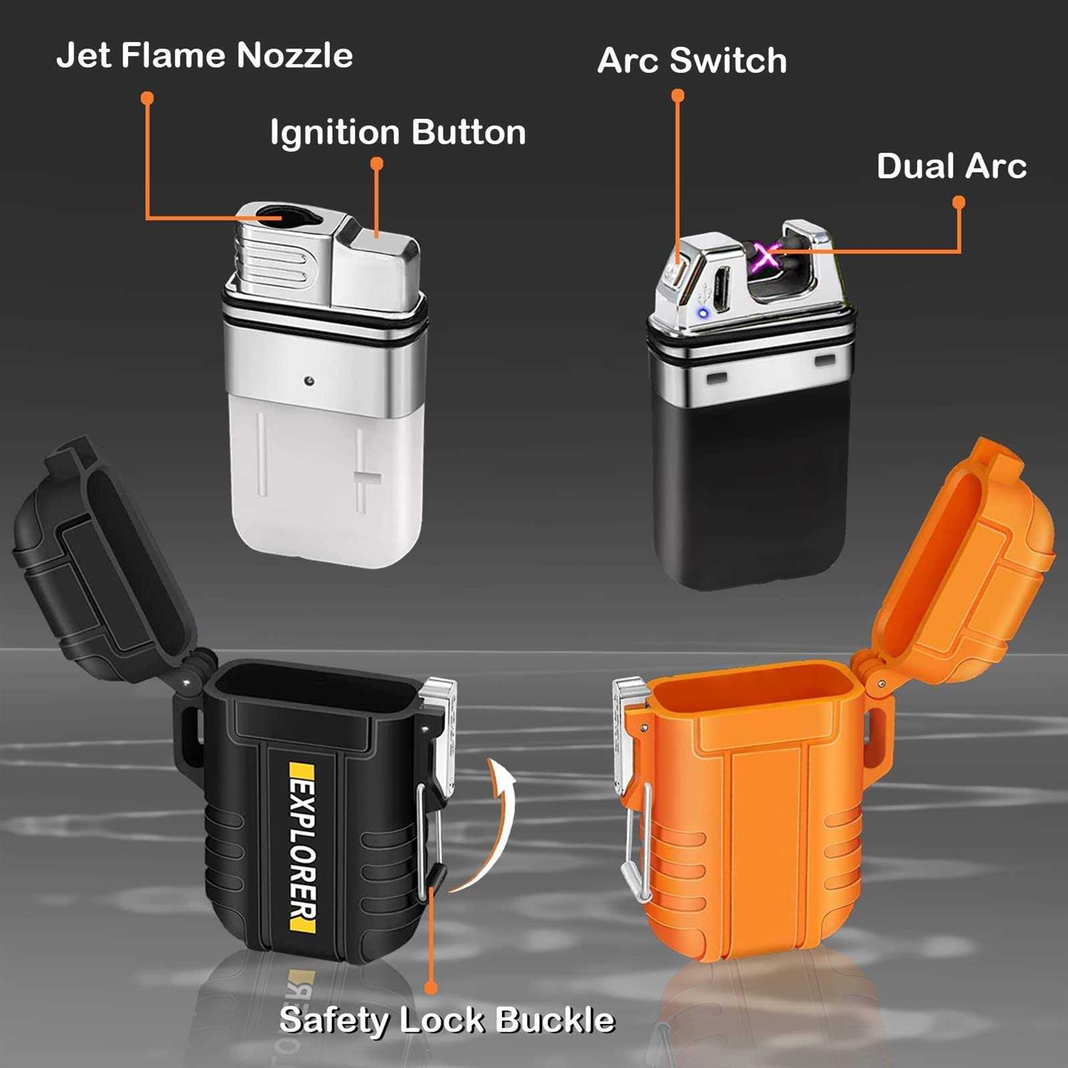 Laffizz 2 Pack Waterproof Lighter for Outdoor Windproof Torch Lighter