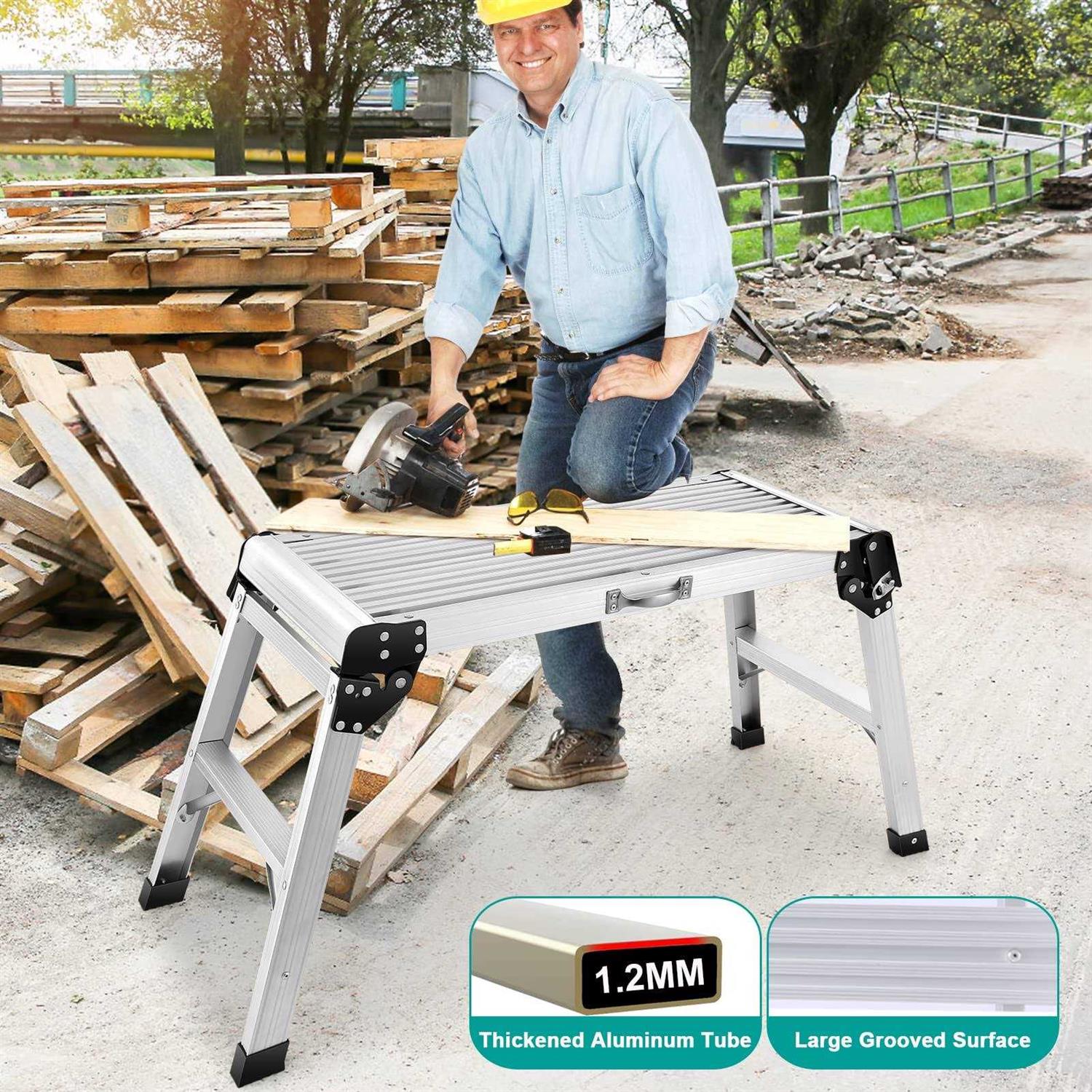 Work Platform Aluminum Step Ladder 330 LBS Capacity Heavy Duty Aluminum Folding Atep Ladders Stool with Non-Slip Feet