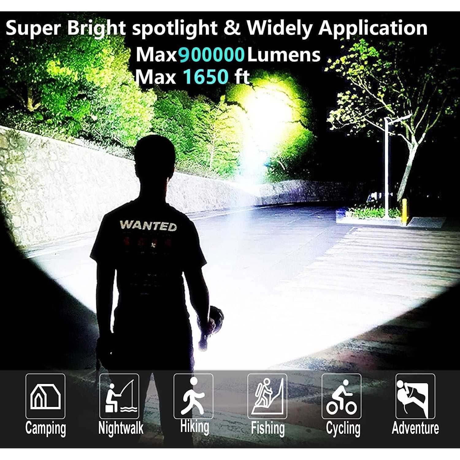 Rechargeable Spotlight Super Bright 150000 Lumens Led Spot Lights Flashlight 8000 mAh Large Handheld Searchlight Long Lasting for Outdoor Hunting