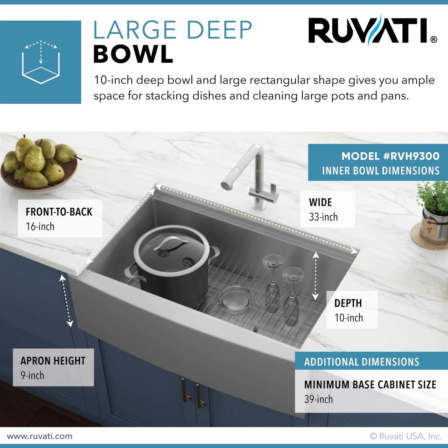 Ruvati Verona 33 Apron Front Workstation Farmhouse Kitchen Sink 16 Gauge Stainless Steel Single Bowl RVH9200